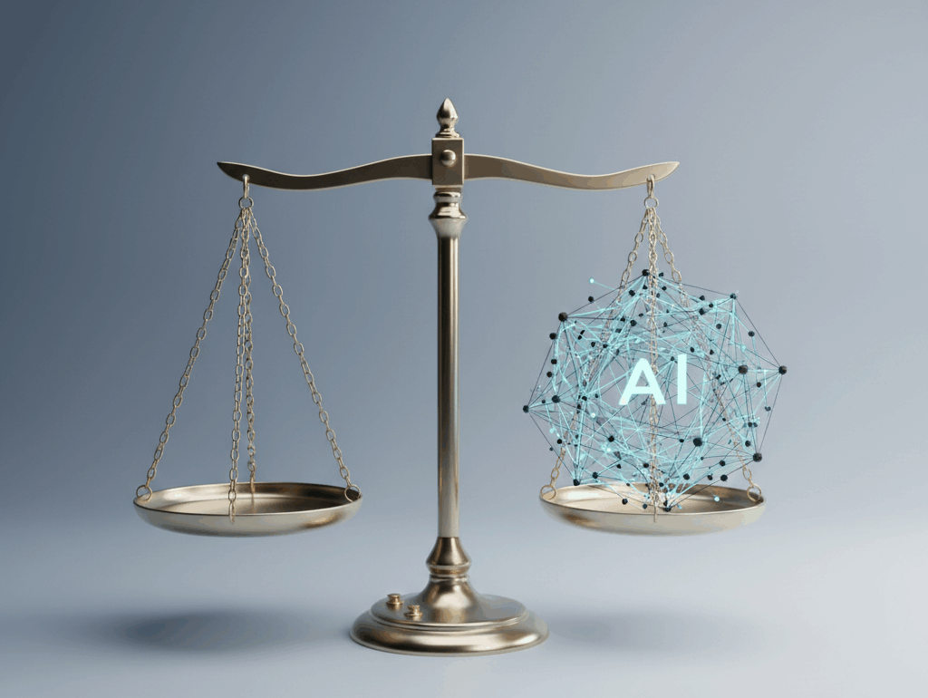 ChatGPT w kancelarii prawnej - grafika przedstawiająca połączenie tradycyjnej praktyki prawniczej z nowoczesnymi narzędziami sztucznej inteligencji