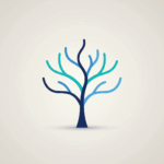 Minimalistyczna grafika przedstawiająca rozgałęziające się drzewo o głębokim granatowym pniu i kilku prostych gałęziach w odcieniach teal i błękitu, na jasnym, neutralnym tle; kompozycja nowoczesna, przejrzysta i uporządkowana, bez tekstu i postaci, symbolizująca porządek i rozgałęzianie wątków w pracy prawnika korzystającego z technologii AI.